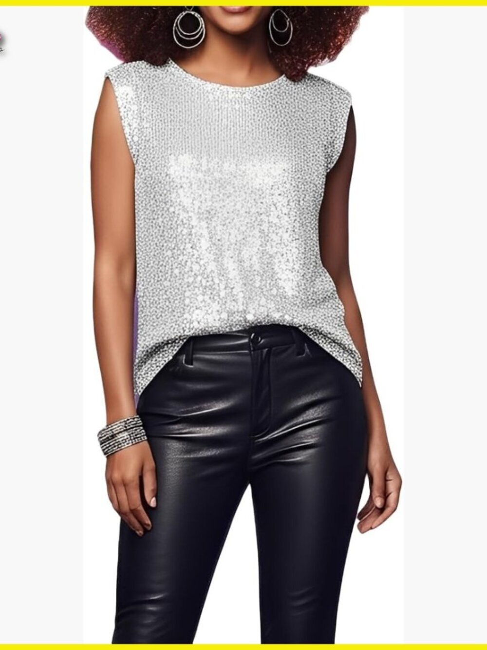 Sequin Tank Top Sleeveless Shiny Glitter Party Clubwear Disco Outfit